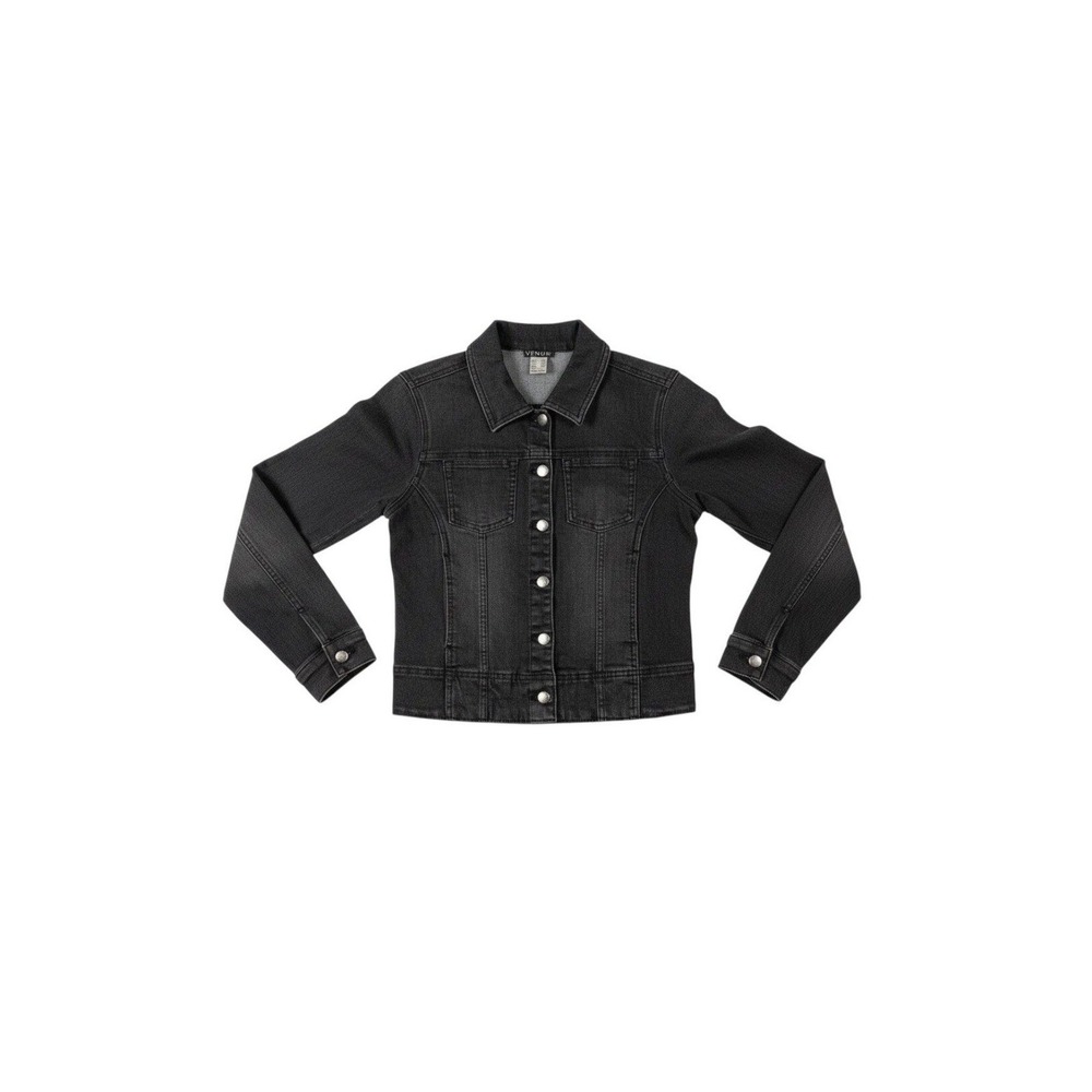 VENUS Black Denim Jacket Button Front Cotton Stretch Classic Casual Outdoor S